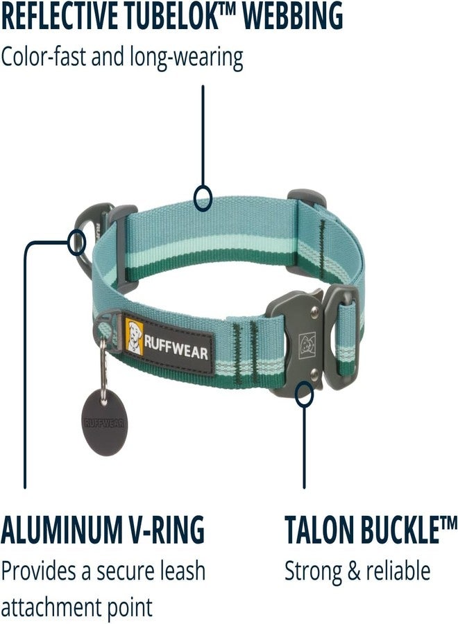 Ruffwear, Top Rope Dog Collar, Premium Secure Stainless Steel Talon Buckle, Reflective Padded Adjustable Heavy Duty Nylon with Silent ID Attachment, Enhanced Protection, River Rock Green, 14"-20" - Image 3